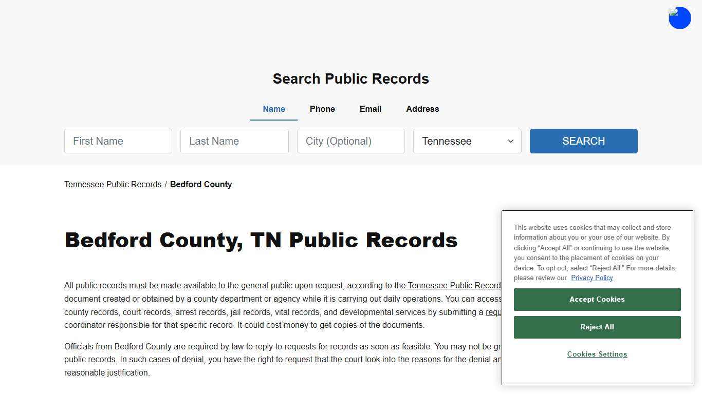 Bedford County, TN Public Court, Arrest and Inmate Records - ThePublicIndex
